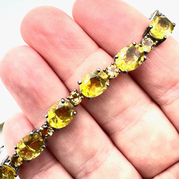 Chuck Clemency STS Sterling Yellow Orange Gemstone Bracelet 21 Grams 7.5 Inch - Picture 3 of 3